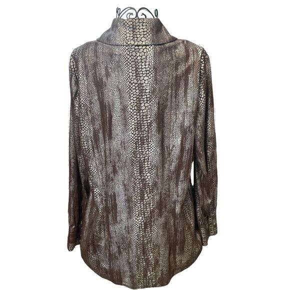 Chico's Brown and Silver Snakeskin Print Long Blouse Womens Size Medium 8-10 - Picture 2 of 9